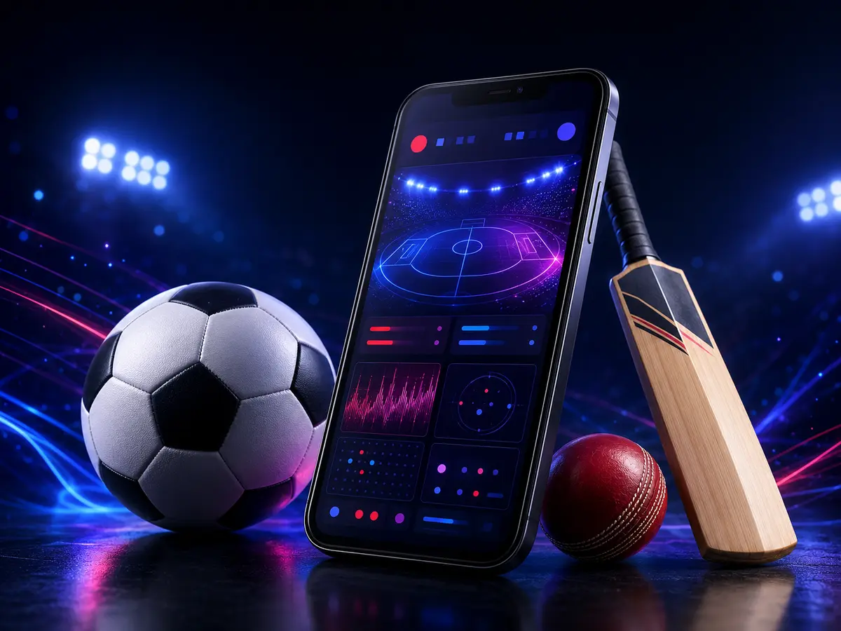Original concept art of a smartphone with abstract sports and entertainment tiles